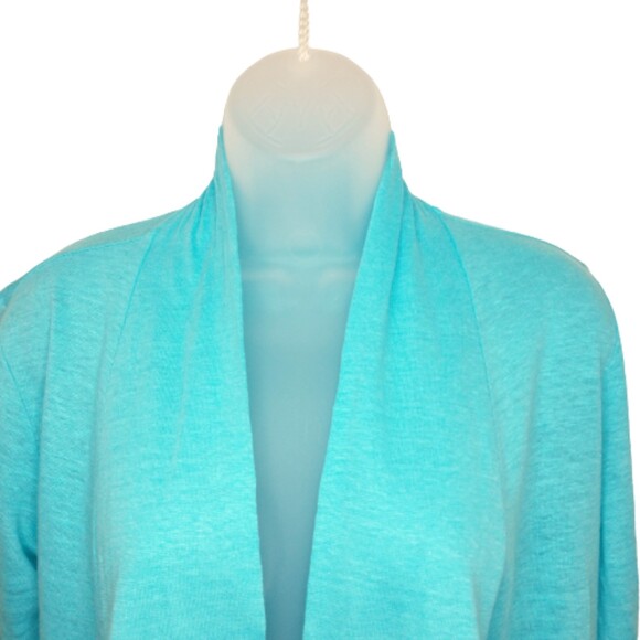 J. Jill Love Linen Turquoise Blue Long Open Cardigan Jacket XS Generous Fit - Picture 4 of 9
